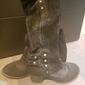 Black Western-style knee-high boots, 7.5